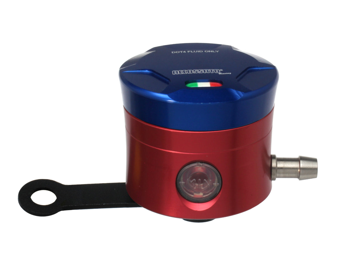 Serbatoio Olio Freno In Alluminio Ricavato CNC Accossato, 25 cm3 Con Uscita Olio Orizzontale, Fornito Con Staffa Dritta