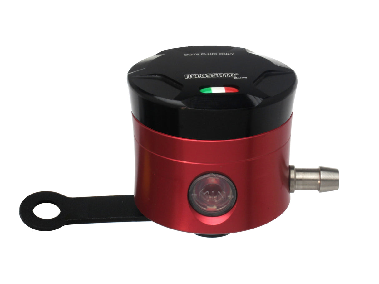 Serbatoio Olio Freno In Alluminio Ricavato CNC Accossato, 25 cm3 Con Uscita Olio Orizzontale, Fornito Con Staffa Dritta