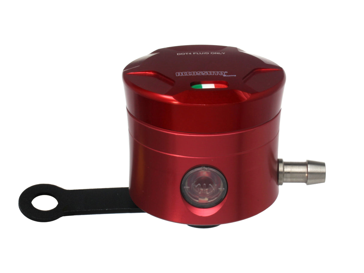 Serbatoio Olio Freno In Alluminio Ricavato CNC Accossato, 25 cm3 Con Uscita Olio Orizzontale, Fornito Con Staffa Dritta