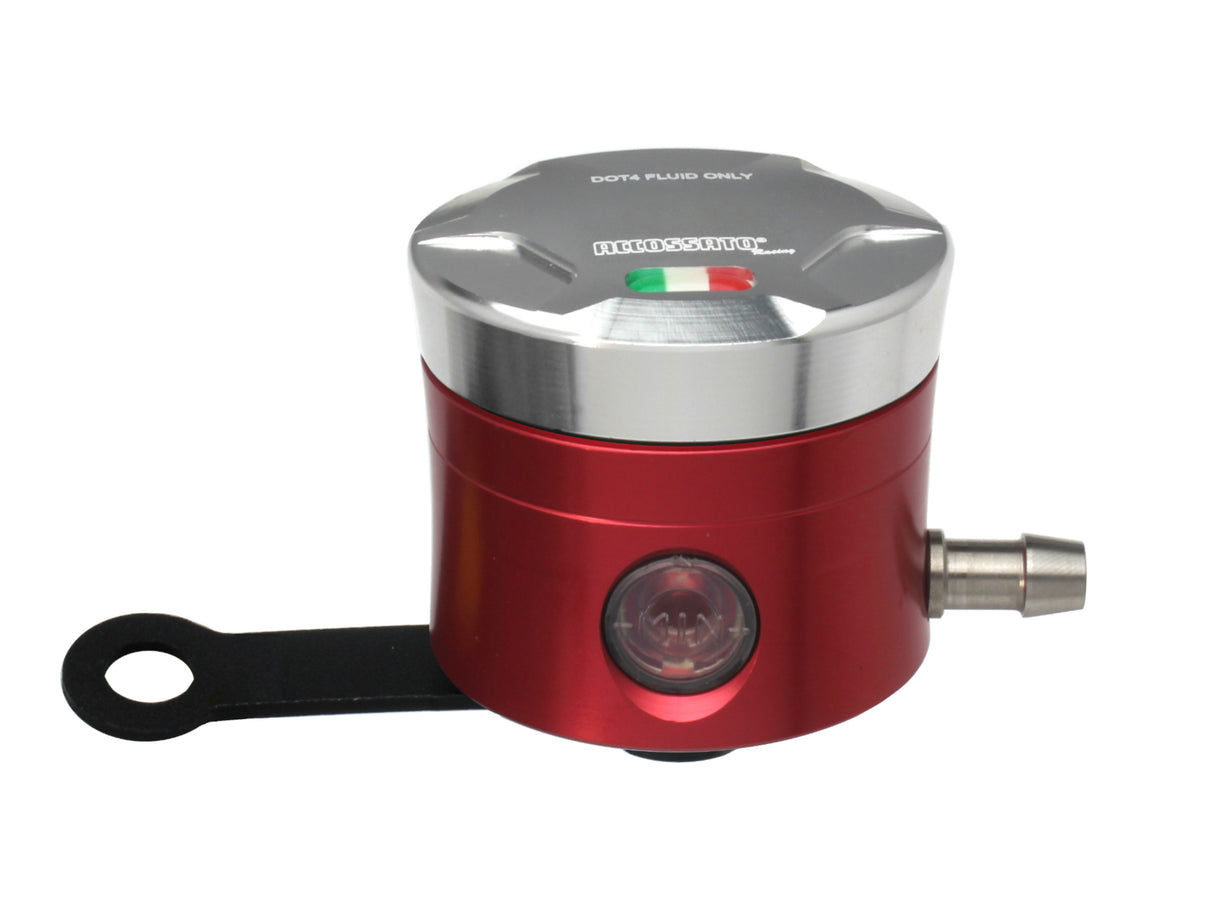 Serbatoio Olio Freno In Alluminio Ricavato CNC Accossato, 25 cm3 Con Uscita Olio Orizzontale, Fornito Con Staffa Dritta