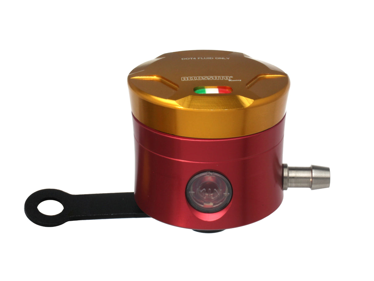 Serbatoio Olio Freno In Alluminio Ricavato CNC Accossato, 25 cm3 Con Uscita Olio Orizzontale, Fornito Con Staffa Dritta