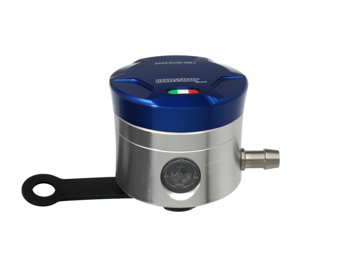 Serbatoio Olio Freno In Alluminio Ricavato CNC Accossato, 25 cm3 Con Uscita Olio Orizzontale, Fornito Con Staffa Dritta