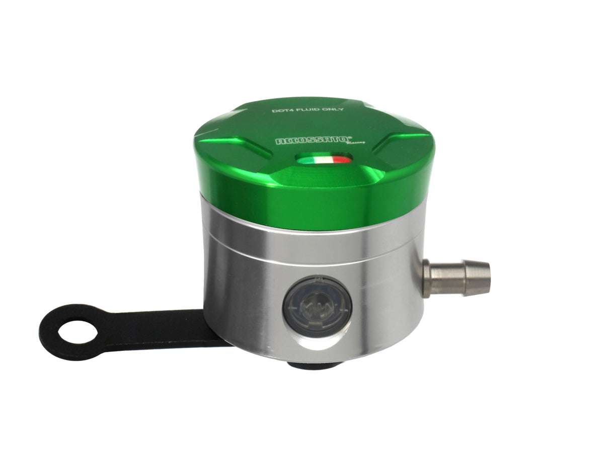 Serbatoio Olio Freno In Alluminio Ricavato CNC Accossato, 25 cm3 Con Uscita Olio Orizzontale, Fornito Con Staffa Dritta