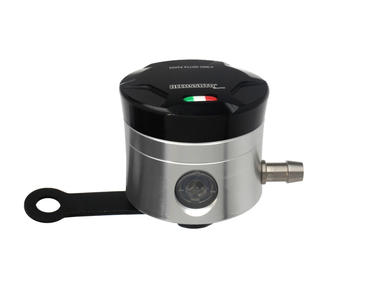 Serbatoio Olio Freno In Alluminio Ricavato CNC Accossato, 25 cm3 Con Uscita Olio Orizzontale, Fornito Con Staffa Dritta