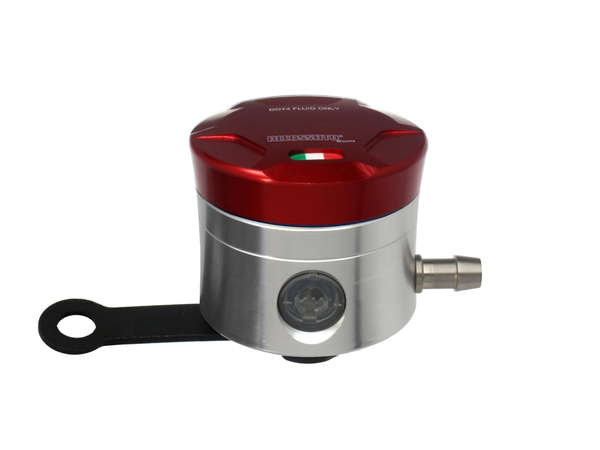 Serbatoio Olio Freno In Alluminio Ricavato CNC Accossato, 25 cm3 Con Uscita Olio Orizzontale, Fornito Con Staffa Dritta