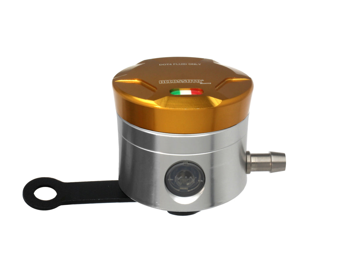 Serbatoio Olio Freno In Alluminio Ricavato CNC Accossato, 25 cm3 Con Uscita Olio Orizzontale, Fornito Con Staffa Dritta