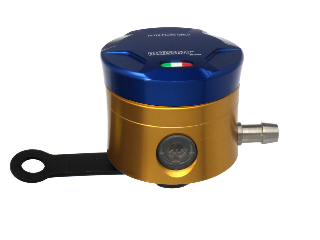 Serbatoio Olio Freno In Alluminio Ricavato CNC Accossato, 25 cm3 Con Uscita Olio Orizzontale, Fornito Con Staffa Dritta