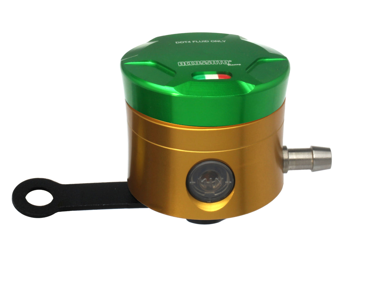 Serbatoio Olio Freno In Alluminio Ricavato CNC Accossato, 25 cm3 Con Uscita Olio Orizzontale, Fornito Con Staffa Dritta