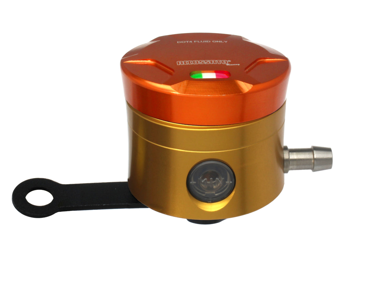 Serbatoio Olio Freno In Alluminio Ricavato CNC Accossato, 25 cm3 Con Uscita Olio Orizzontale, Fornito Con Staffa Dritta