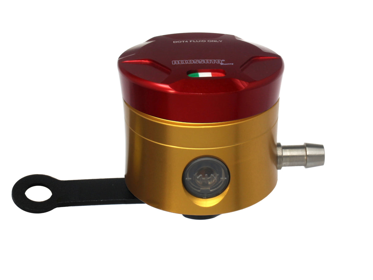 Serbatoio Olio Freno In Alluminio Ricavato CNC Accossato, 25 cm3 Con Uscita Olio Orizzontale, Fornito Con Staffa Dritta