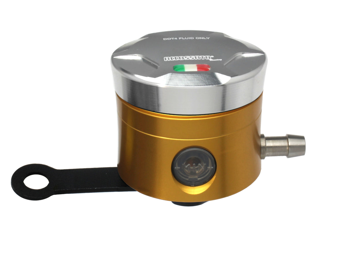 Serbatoio Olio Freno In Alluminio Ricavato CNC Accossato, 25 cm3 Con Uscita Olio Orizzontale, Fornito Con Staffa Dritta