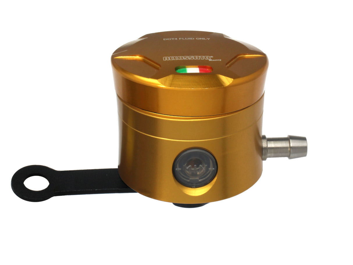 Serbatoio Olio Freno In Alluminio Ricavato CNC Accossato, 25 cm3 Con Uscita Olio Orizzontale, Fornito Con Staffa Dritta