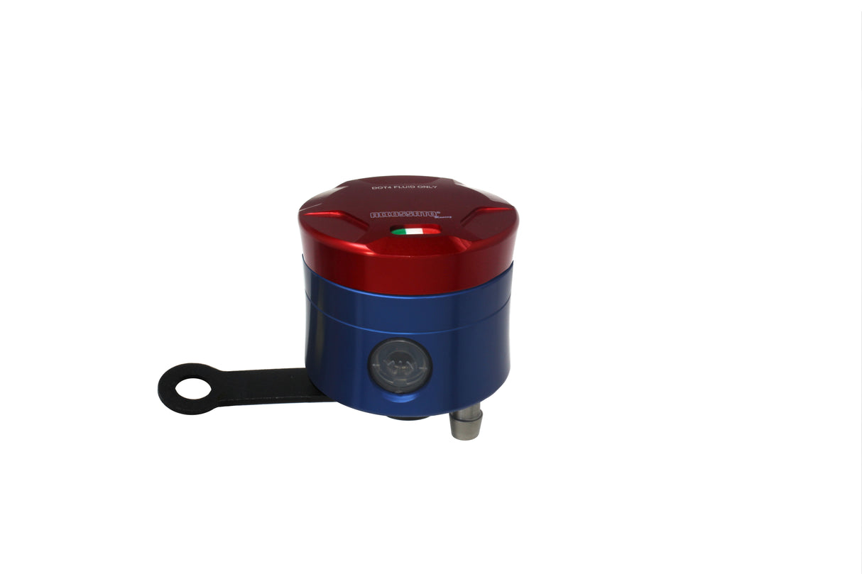 Serbatoio Olio Freno In Alluminio Ricavato CNC Accossato, 25 cm3 Con Uscita Olio Verticale, Fornito Con Staffa Dritta