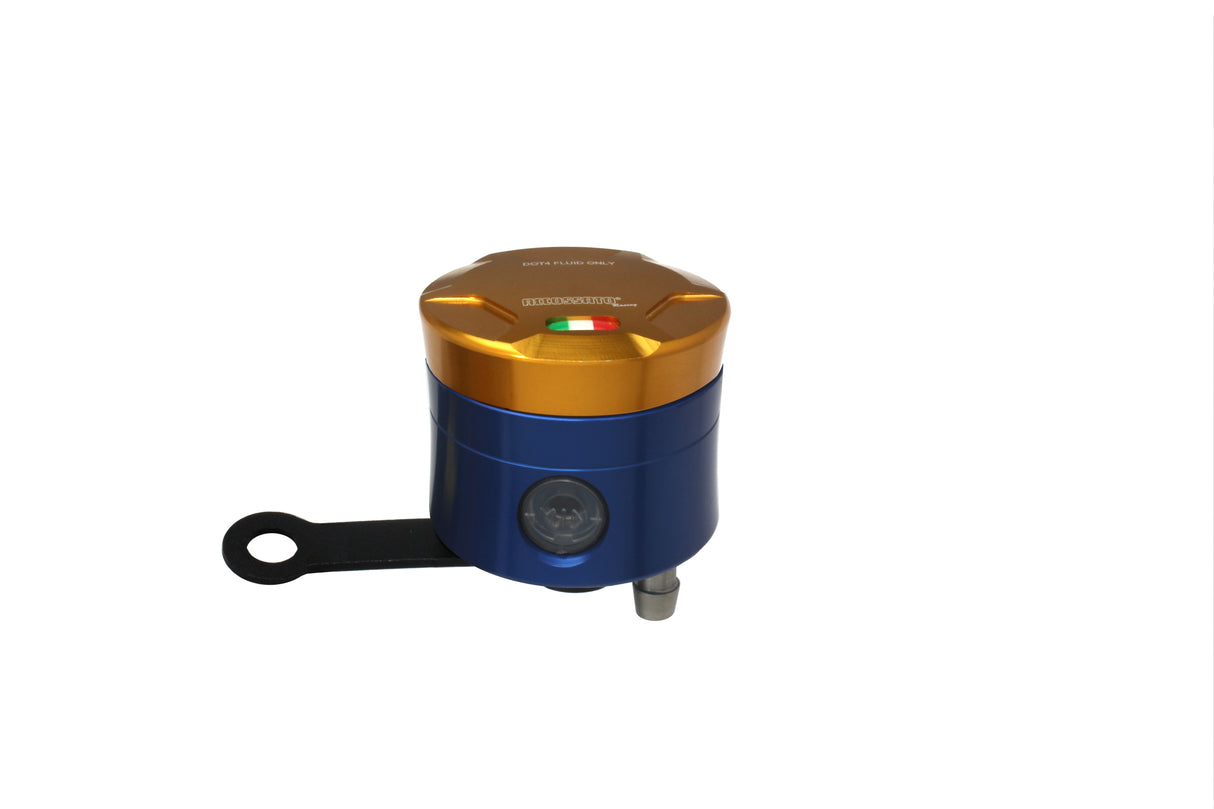 Serbatoio Olio Freno In Alluminio Ricavato CNC Accossato, 25 cm3 Con Uscita Olio Verticale, Fornito Con Staffa Dritta