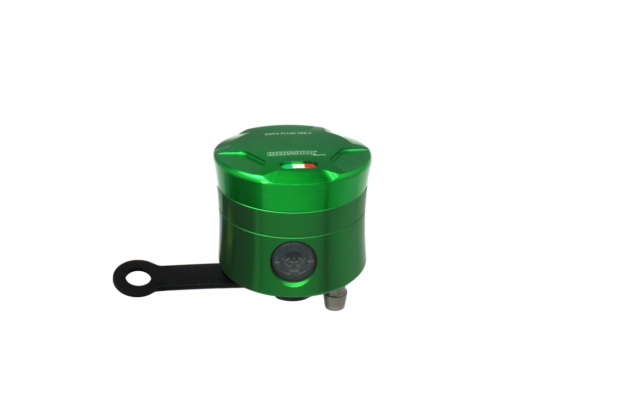 Serbatoio Olio Freno In Alluminio Ricavato CNC Accossato, 25 cm3 Con Uscita Olio Verticale, Fornito Con Staffa Dritta