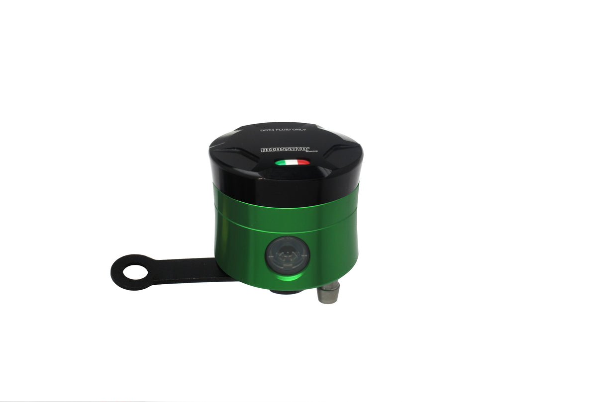 Serbatoio Olio Freno In Alluminio Ricavato CNC Accossato, 25 cm3 Con Uscita Olio Verticale, Fornito Con Staffa Dritta