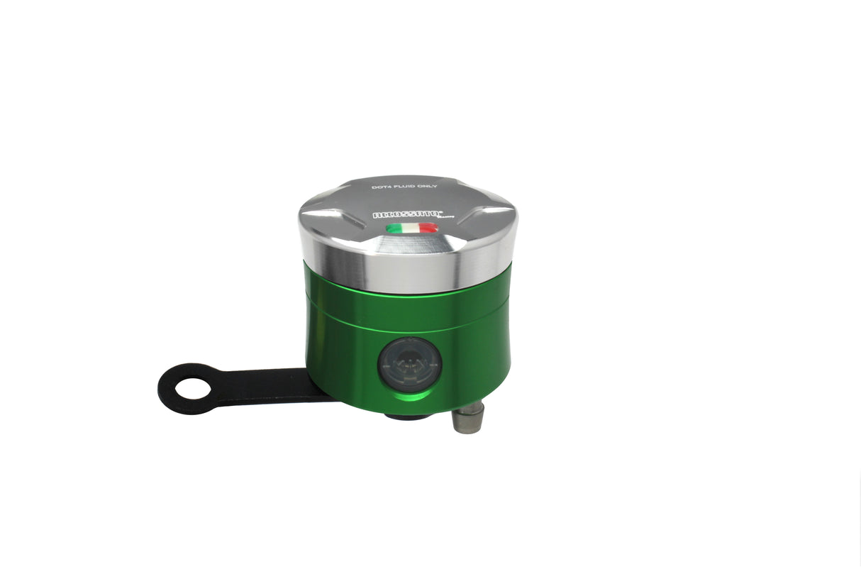 Serbatoio Olio Freno In Alluminio Ricavato CNC Accossato, 25 cm3 Con Uscita Olio Verticale, Fornito Con Staffa Dritta