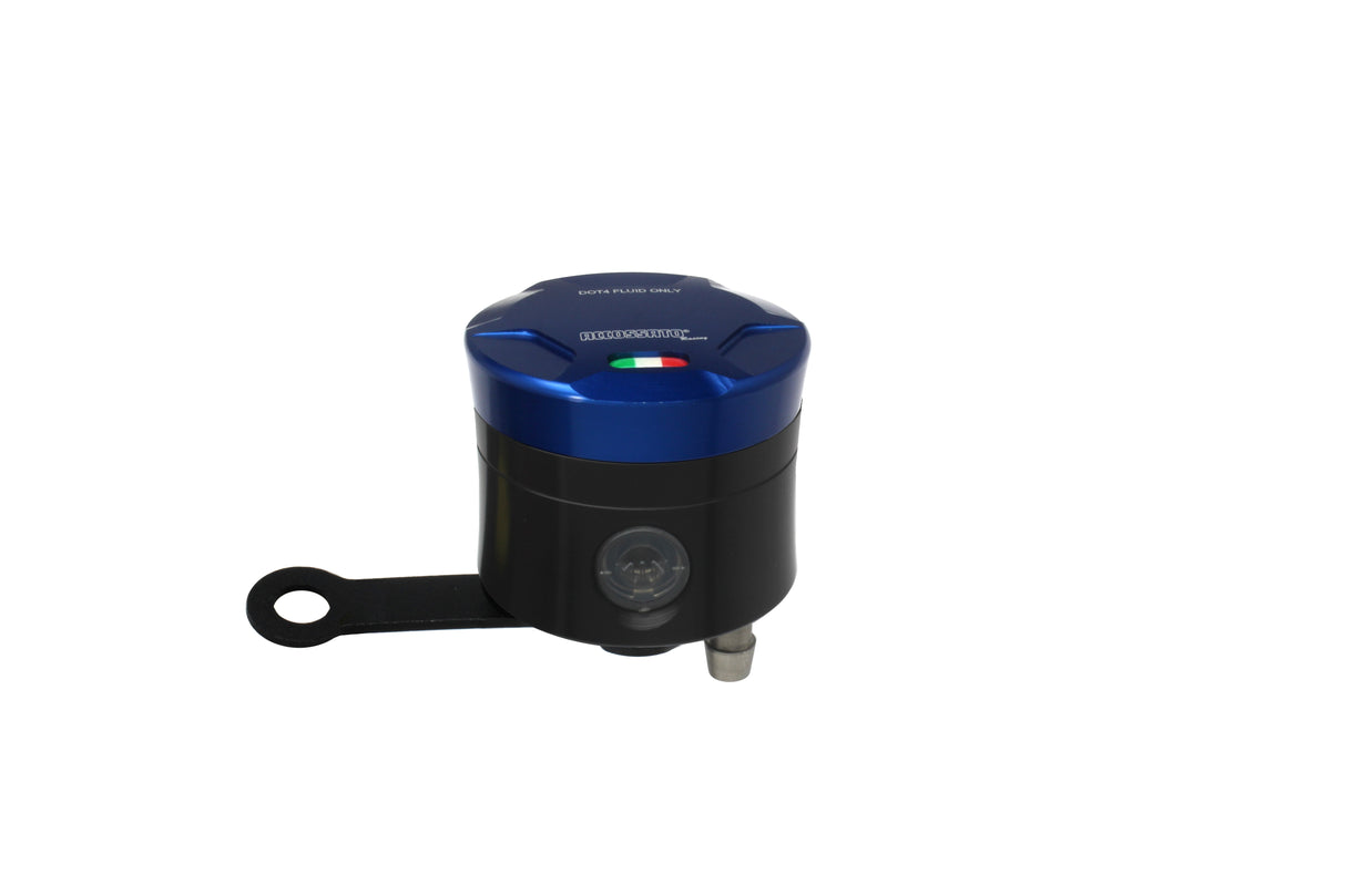 Serbatoio Olio Freno In Alluminio Ricavato CNC Accossato, 25 cm3 Con Uscita Olio Verticale, Fornito Con Staffa Dritta