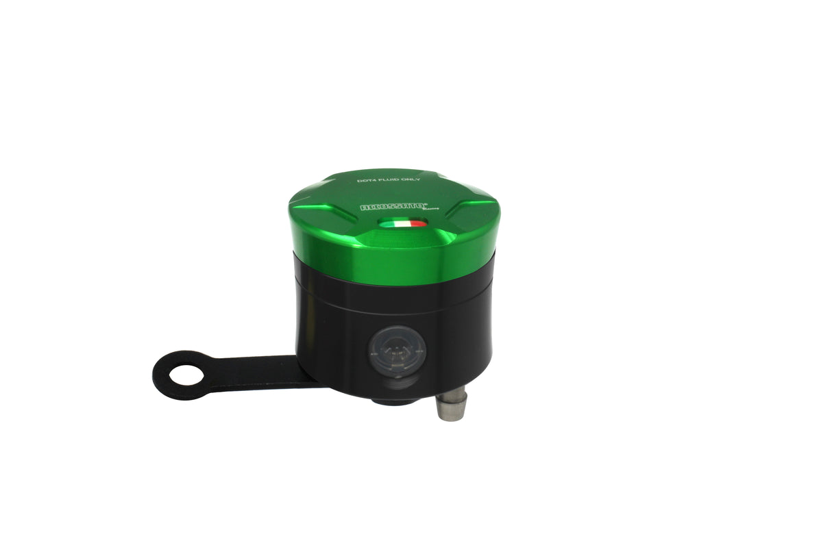 Serbatoio Olio Freno In Alluminio Ricavato CNC Accossato, 25 cm3 Con Uscita Olio Verticale, Fornito Con Staffa Dritta