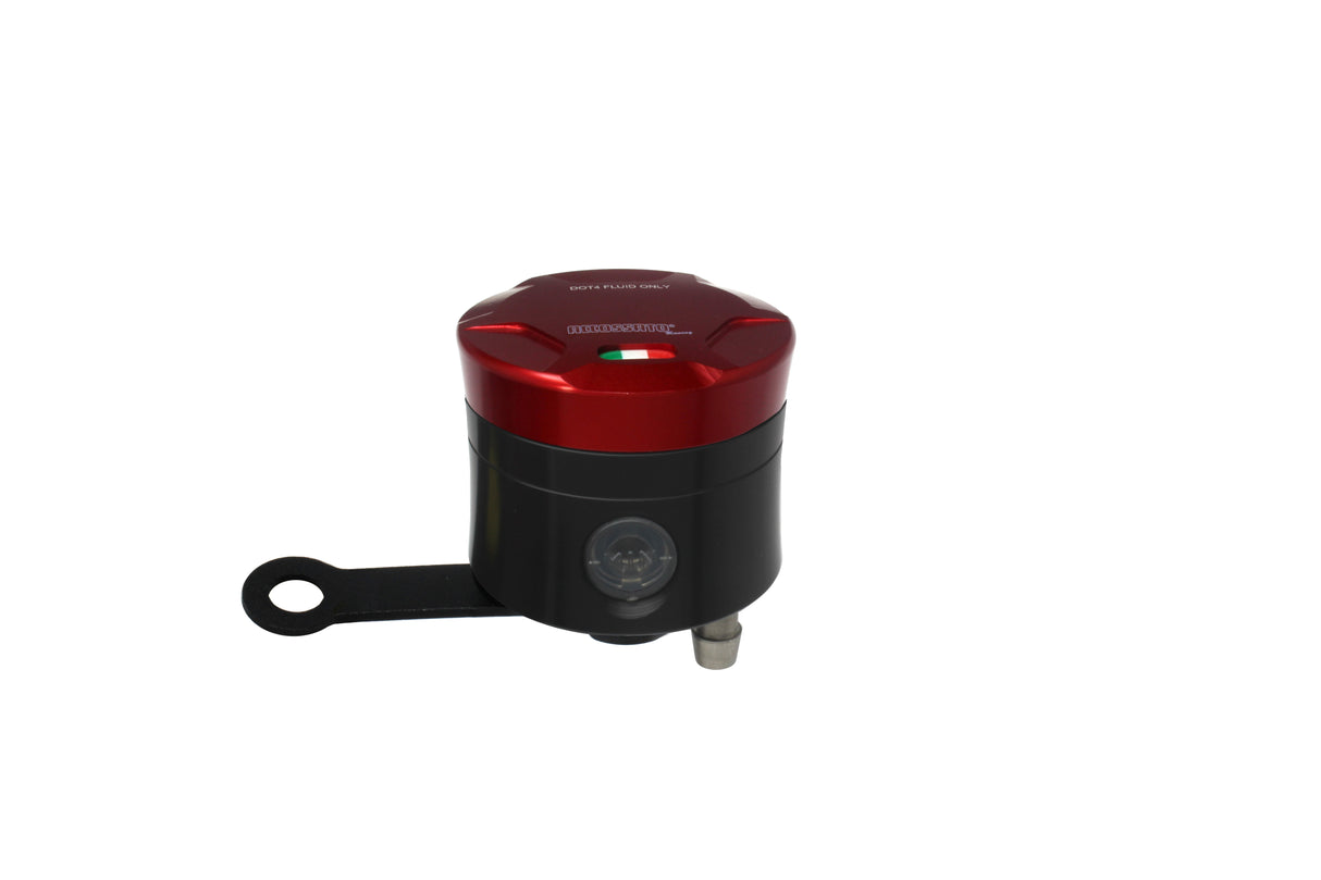 Serbatoio Olio Freno In Alluminio Ricavato CNC Accossato, 25 cm3 Con Uscita Olio Verticale, Fornito Con Staffa Dritta