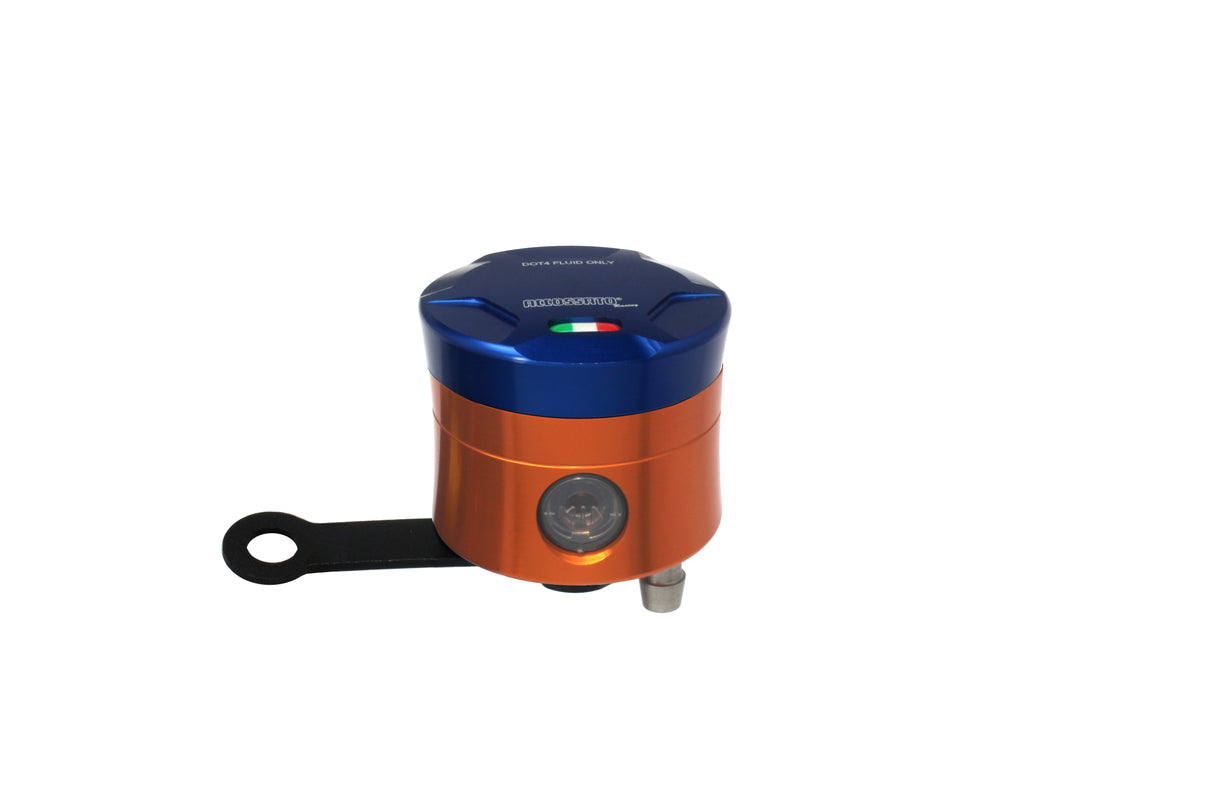 Serbatoio Olio Freno In Alluminio Ricavato CNC Accossato, 25 cm3 Con Uscita Olio Verticale, Fornito Con Staffa Dritta