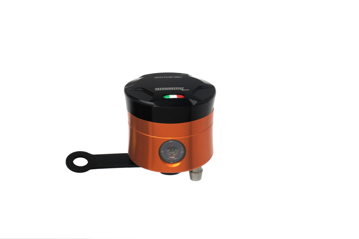 Serbatoio Olio Freno In Alluminio Ricavato CNC Accossato, 25 cm3 Con Uscita Olio Verticale, Fornito Con Staffa Dritta