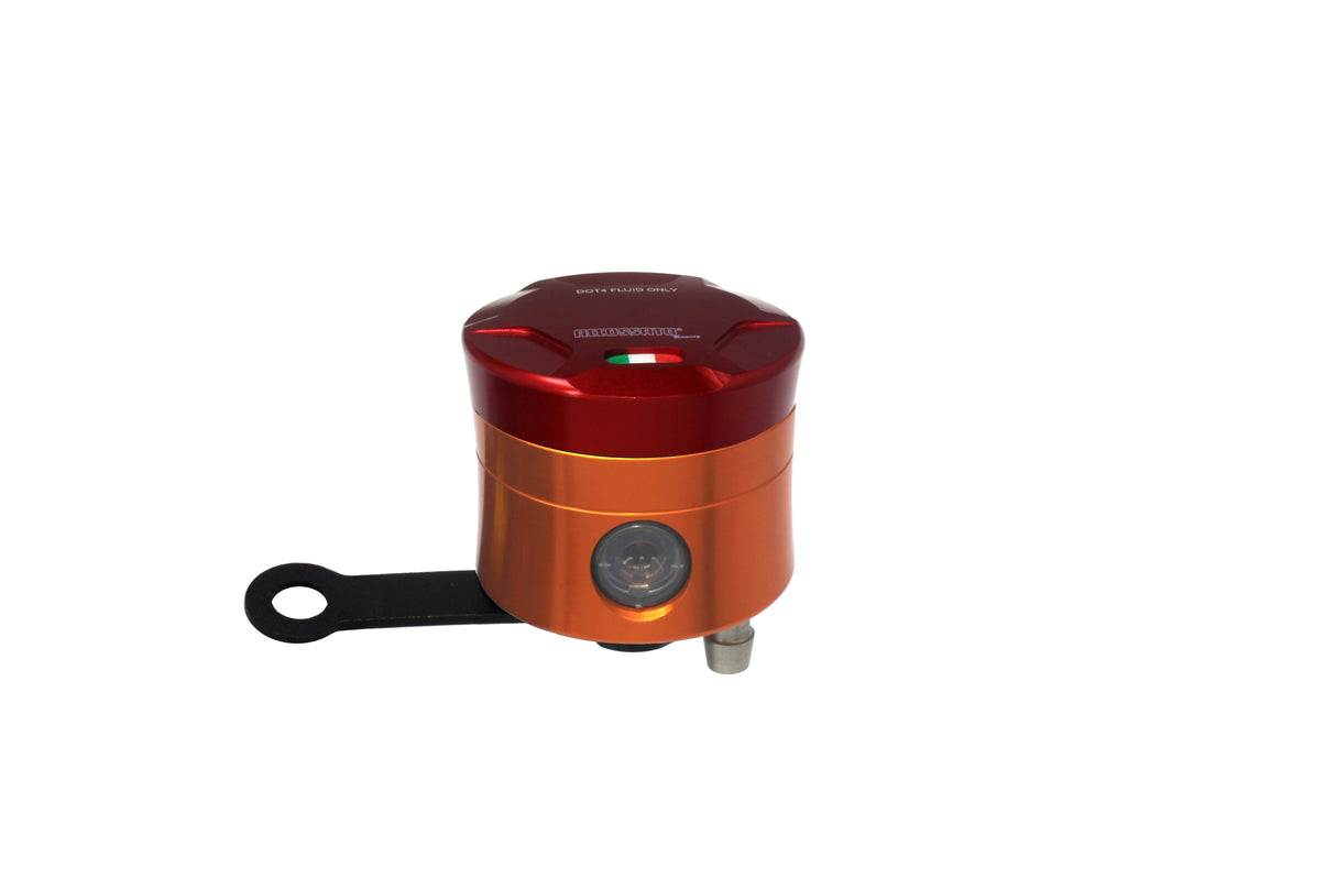 Serbatoio Olio Freno In Alluminio Ricavato CNC Accossato, 25 cm3 Con Uscita Olio Verticale, Fornito Con Staffa Dritta