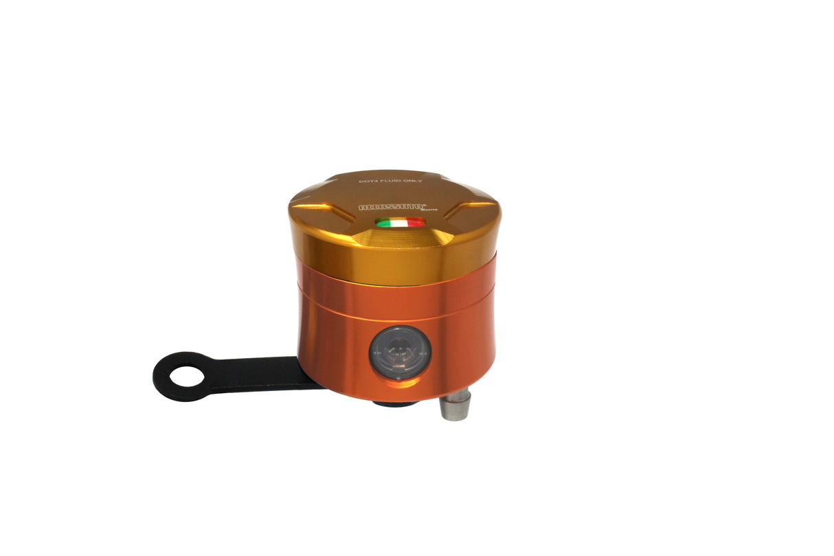 Serbatoio Olio Freno In Alluminio Ricavato CNC Accossato, 25 cm3 Con Uscita Olio Verticale, Fornito Con Staffa Dritta