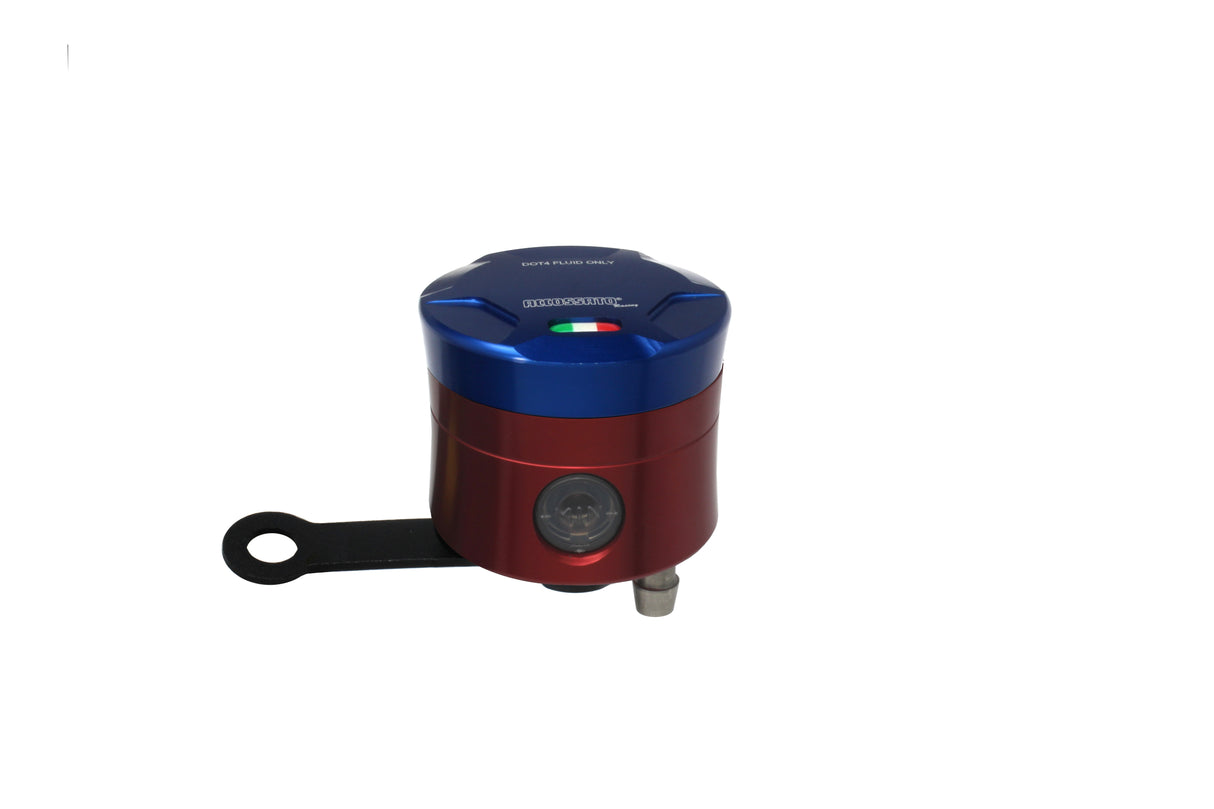 Serbatoio Olio Freno In Alluminio Ricavato CNC Accossato, 25 cm3 Con Uscita Olio Verticale, Fornito Con Staffa Dritta