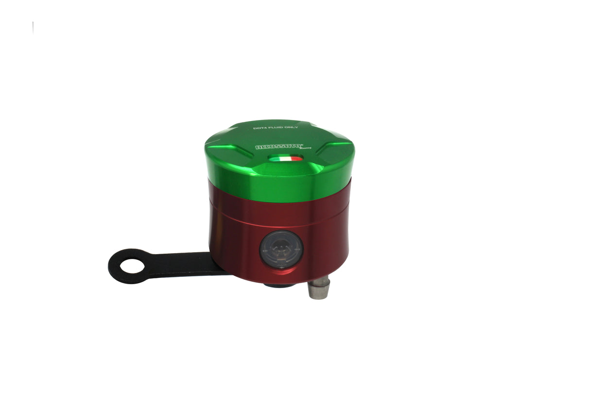 Serbatoio Olio Freno In Alluminio Ricavato CNC Accossato, 25 cm3 Con Uscita Olio Verticale, Fornito Con Staffa Dritta