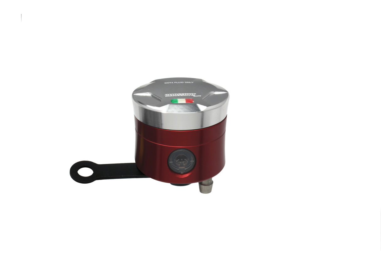 Serbatoio Olio Freno In Alluminio Ricavato CNC Accossato, 25 cm3 Con Uscita Olio Verticale, Fornito Con Staffa Dritta