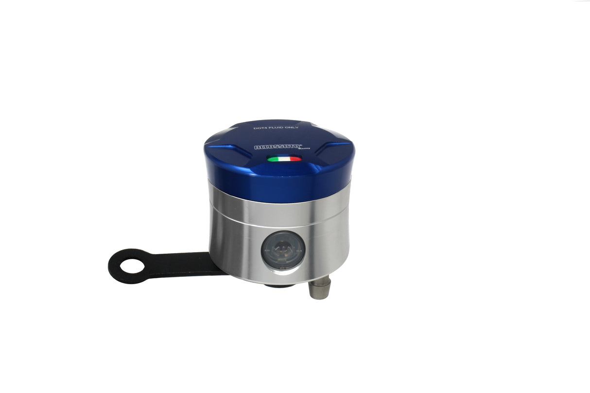 Serbatoio Olio Freno In Alluminio Ricavato CNC Accossato, 25 cm3 Con Uscita Olio Verticale, Fornito Con Staffa Dritta