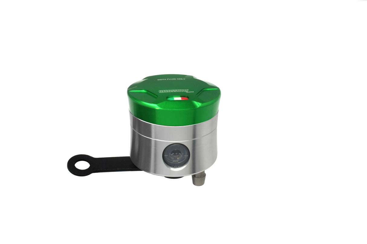 Serbatoio Olio Freno In Alluminio Ricavato CNC Accossato, 25 cm3 Con Uscita Olio Verticale, Fornito Con Staffa Dritta