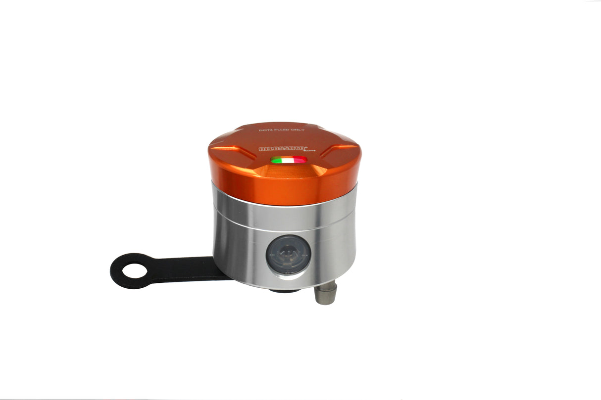 Serbatoio Olio Freno In Alluminio Ricavato CNC Accossato, 25 cm3 Con Uscita Olio Verticale, Fornito Con Staffa Dritta