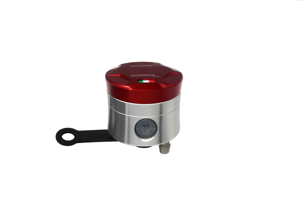 Serbatoio Olio Freno In Alluminio Ricavato CNC Accossato, 25 cm3 Con Uscita Olio Verticale, Fornito Con Staffa Dritta
