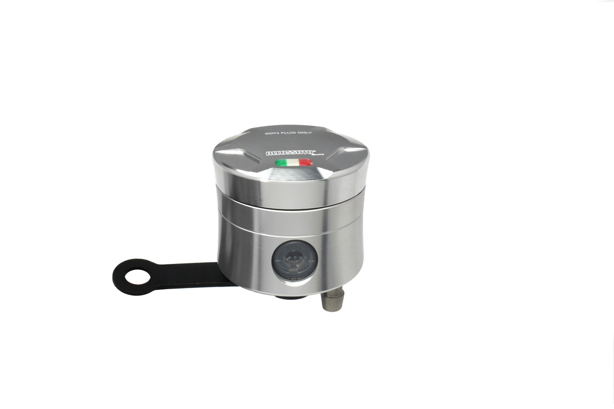 Serbatoio Olio Freno In Alluminio Ricavato CNC Accossato, 25 cm3 Con Uscita Olio Verticale, Fornito Con Staffa Dritta