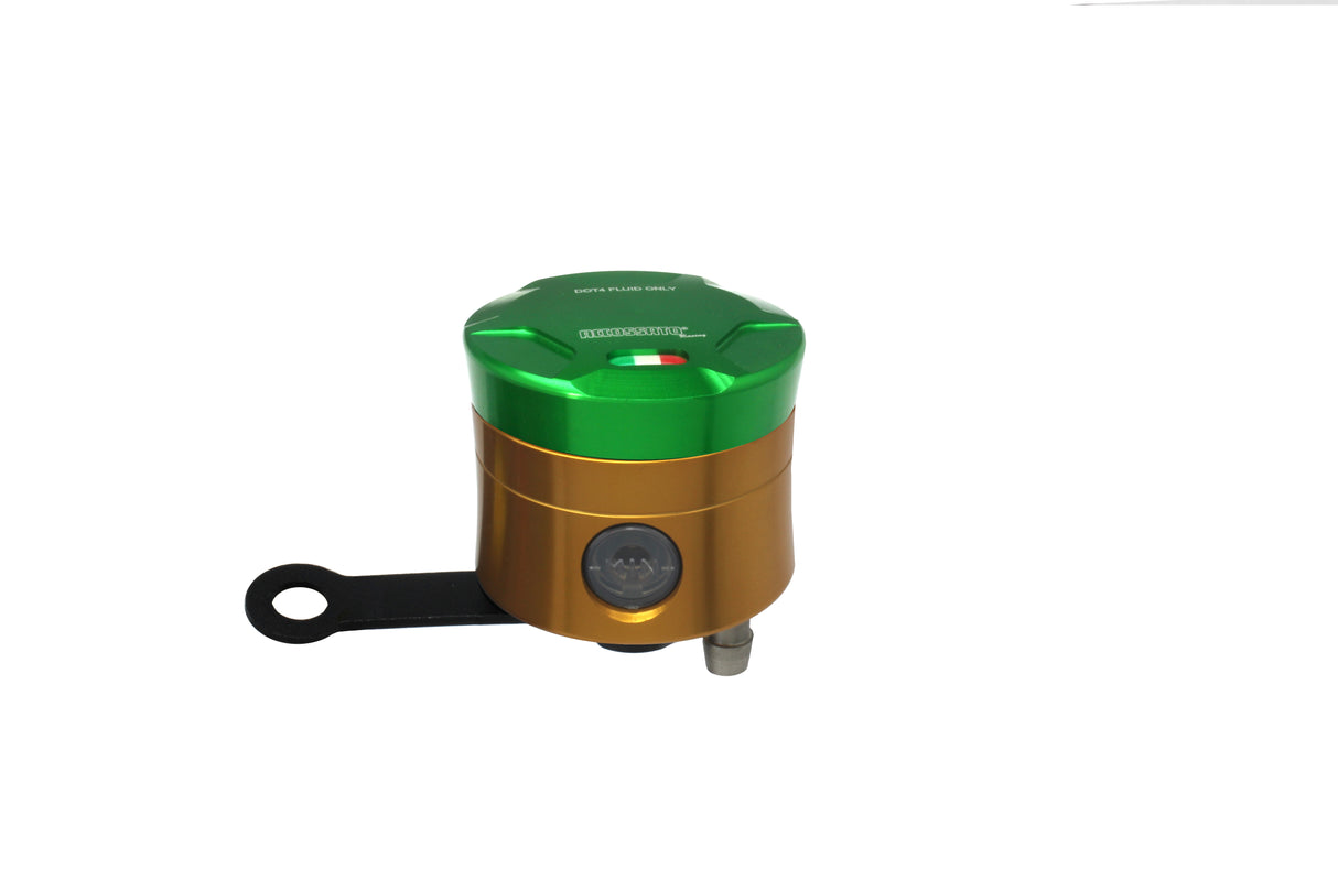 Serbatoio Olio Freno In Alluminio Ricavato CNC Accossato, 25 cm3 Con Uscita Olio Verticale, Fornito Con Staffa Dritta