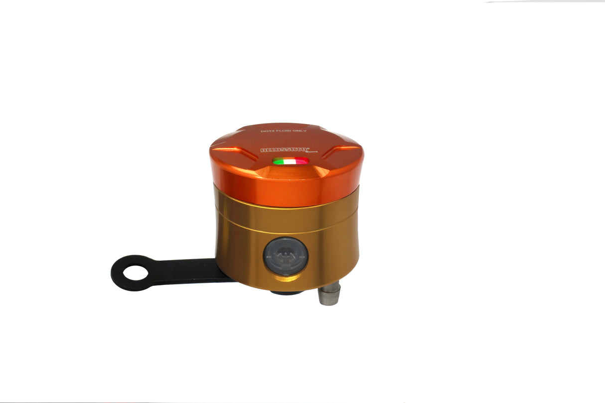 Serbatoio Olio Freno In Alluminio Ricavato CNC Accossato, 25 cm3 Con Uscita Olio Verticale, Fornito Con Staffa Dritta