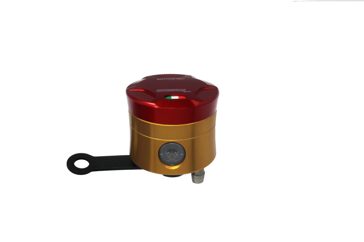 Serbatoio Olio Freno In Alluminio Ricavato CNC Accossato, 25 cm3 Con Uscita Olio Verticale, Fornito Con Staffa Dritta