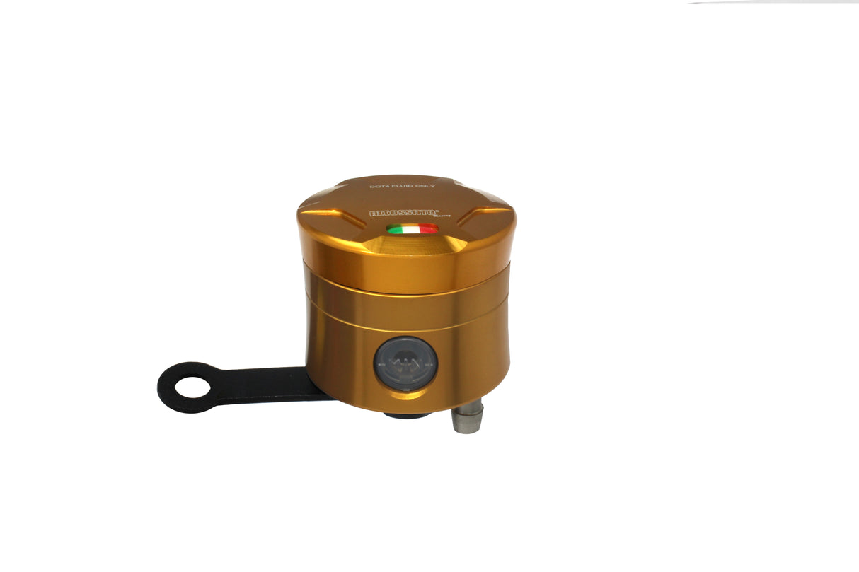 Serbatoio Olio Freno In Alluminio Ricavato CNC Accossato, 25 cm3 Con Uscita Olio Verticale, Fornito Con Staffa Dritta