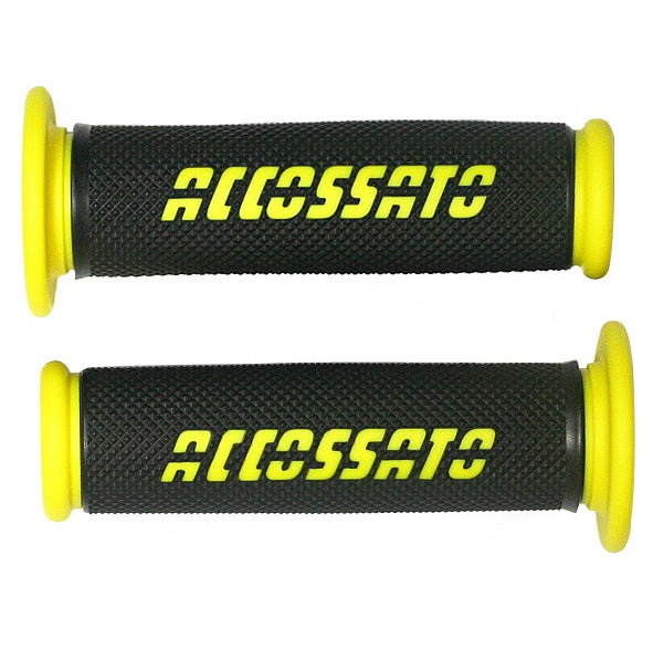 Coppia di Manopole Racing In Gomma Termoplastica, Nere Con Scritta Accossato Colorata