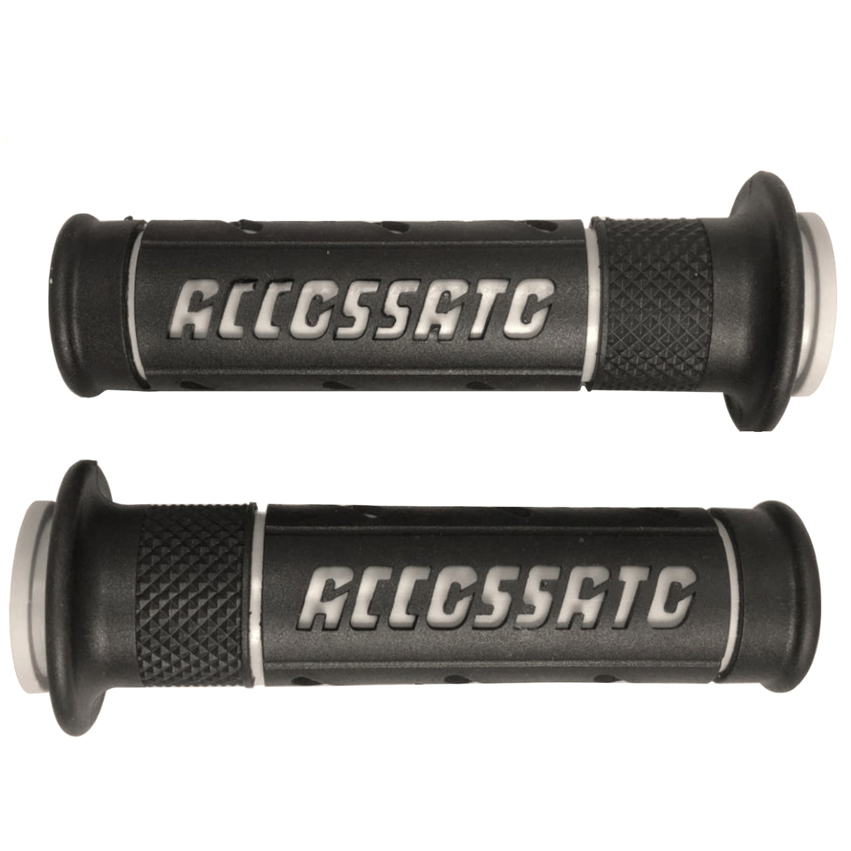 Coppia di Manopole In Gomma Bicomponente, Nere Con Scritta Accossato Colorata
