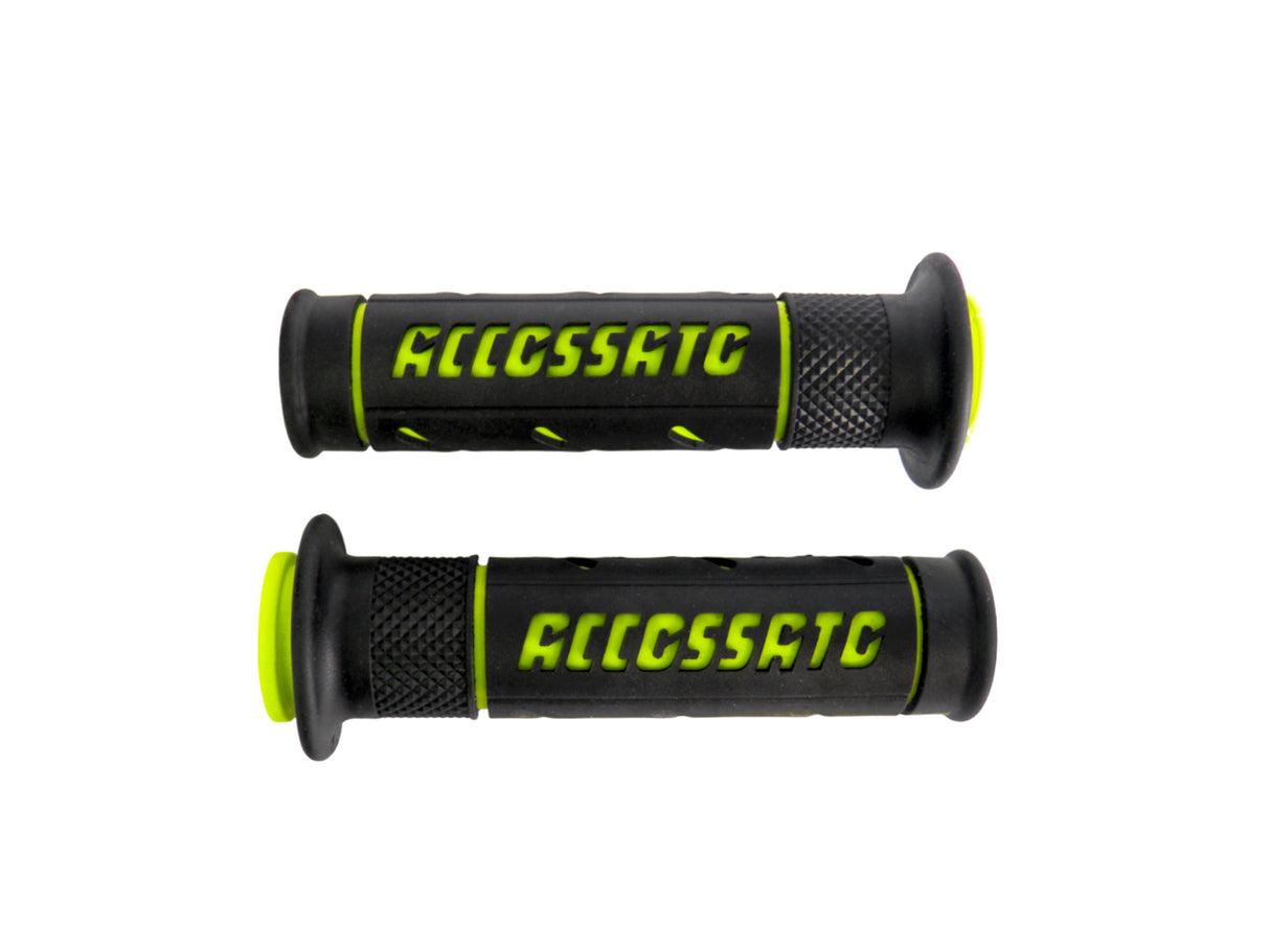 Coppia di Manopole In Gomma Bicomponente, Nere Con Scritta Accossato Colorata