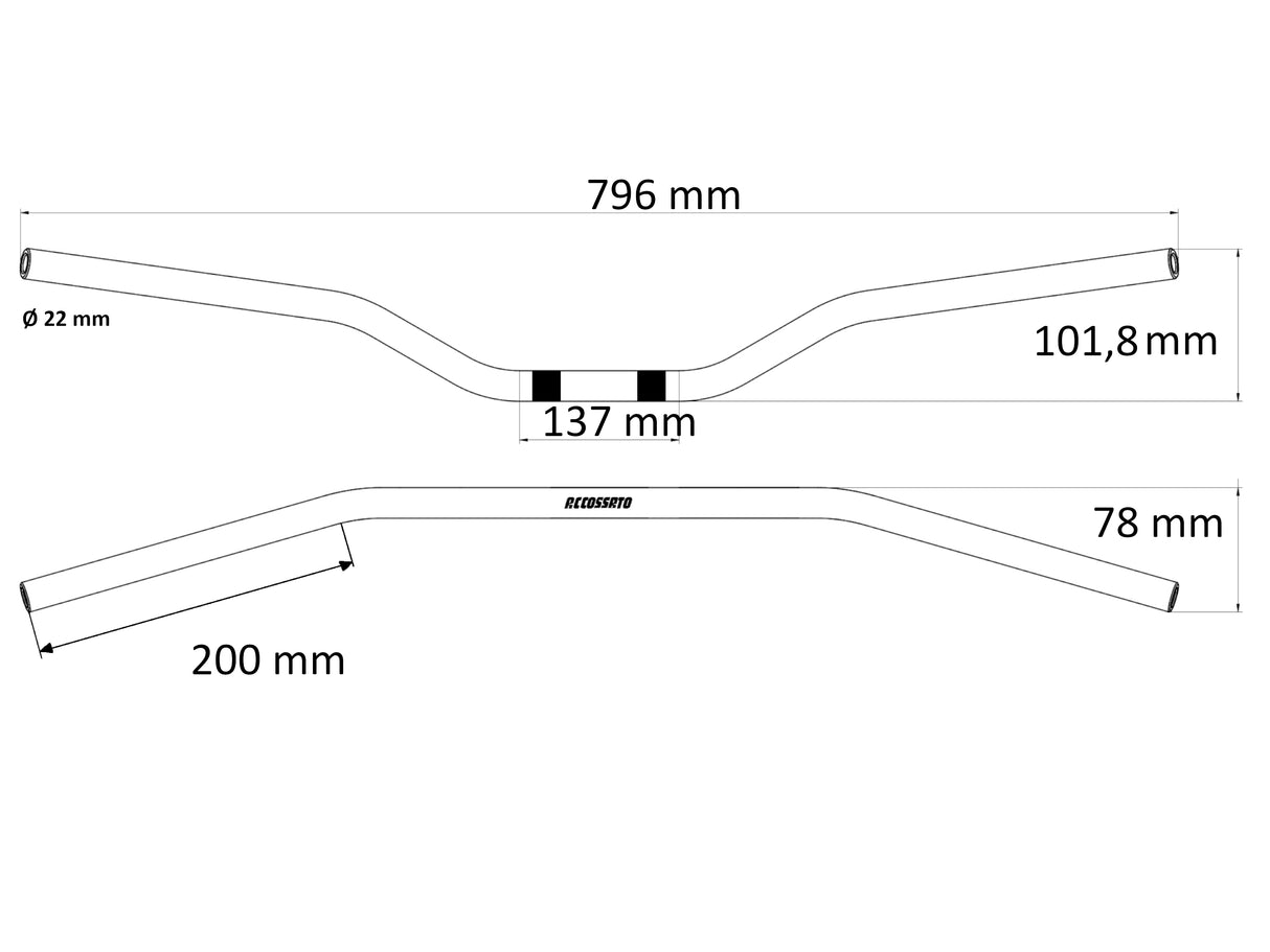 Manubrio Accossato Omologato ABE 101195 In Alluminio Ø22 mm - Piega Media e Piega Bassa per Moto Adventure,Scrambler,Hypermotard e Naked