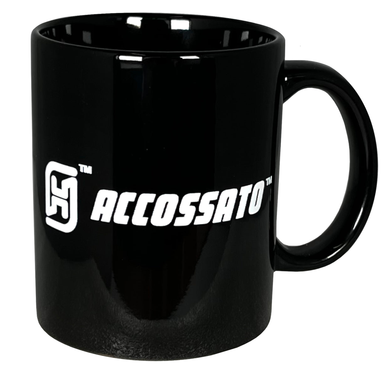 Taza de cerámica negra con el logotipo de Accossato (300 ml)