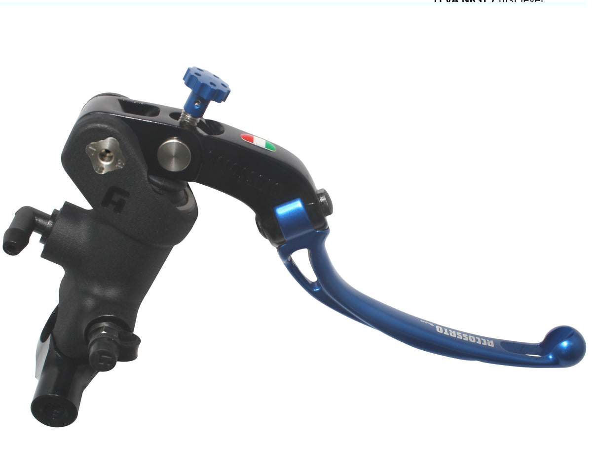 Pompa Freno Radiale Accossato PRS 19x17-18-19 Con Corpo Pompa Anodizzato Nero E Leva Snodata Colorata, Per Manubri Diametro 25,4 mm