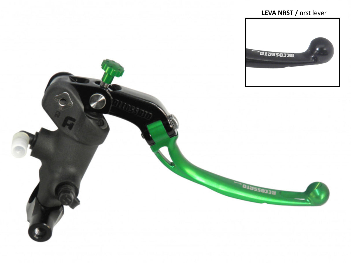 Pompa Freno Radiale Accossato PRS 19x17-18-19 Con Corpo Pompa Anodizzato Nero E Leva Snodata Colorata, Per Manubri Diametro 25,4 mm