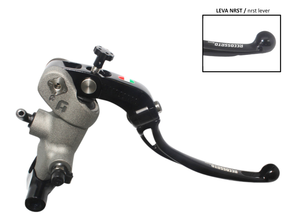 Pompa Freno Radiale Accossato PRS 19x17-18-19 Con Corpo Pompa Anodizzato Nero E Leva Snodata Colorata, Per Manubri Diametro 25,4 mm