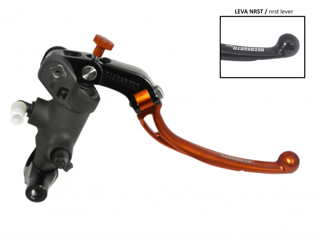 Pompa Freno Radiale Accossato PRS 19x17-18-19 Con Corpo Pompa Anodizzato Nero E Leva Snodata Colorata, Per Manubri Diametro 25,4 mm