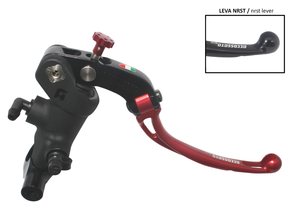 Pompa Freno Radiale Accossato PRS 19x17-18-19 Con Corpo Pompa Anodizzato Nero E Leva Snodata Colorata, Per Manubri Diametro 25,4 mm